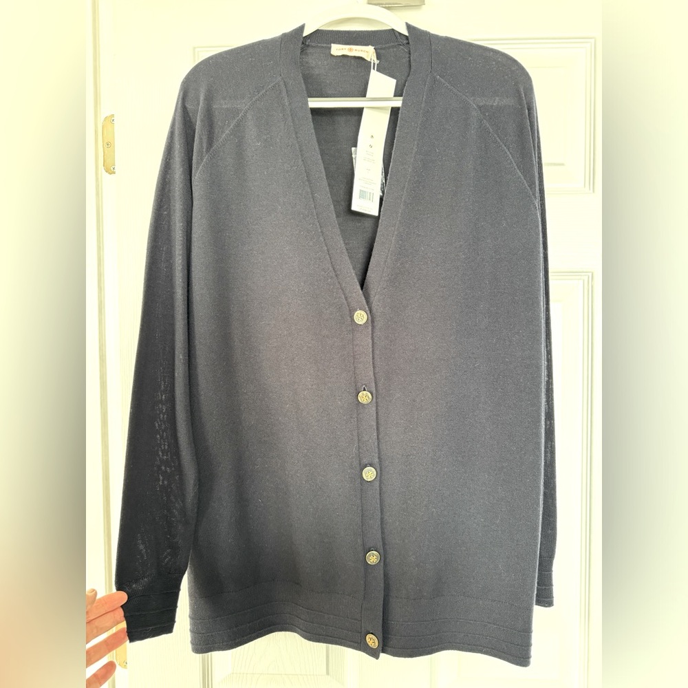 Tory Burch Navy Madison Boyfriend Cardigan  Large L